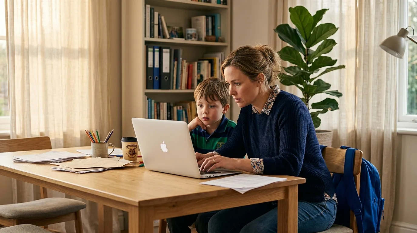 Femme et enfant étudient ensemble sur un ordinateur portable