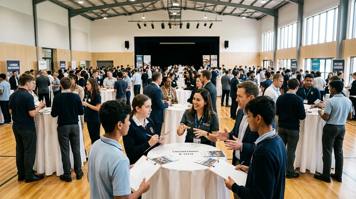 Étudiants et professionnels discutent à un événement d'orientation