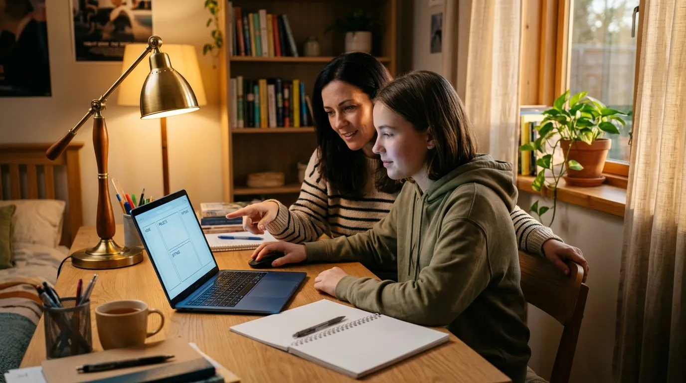 Une mère et sa fille travaillent ensemble sur un ordinateur portable.