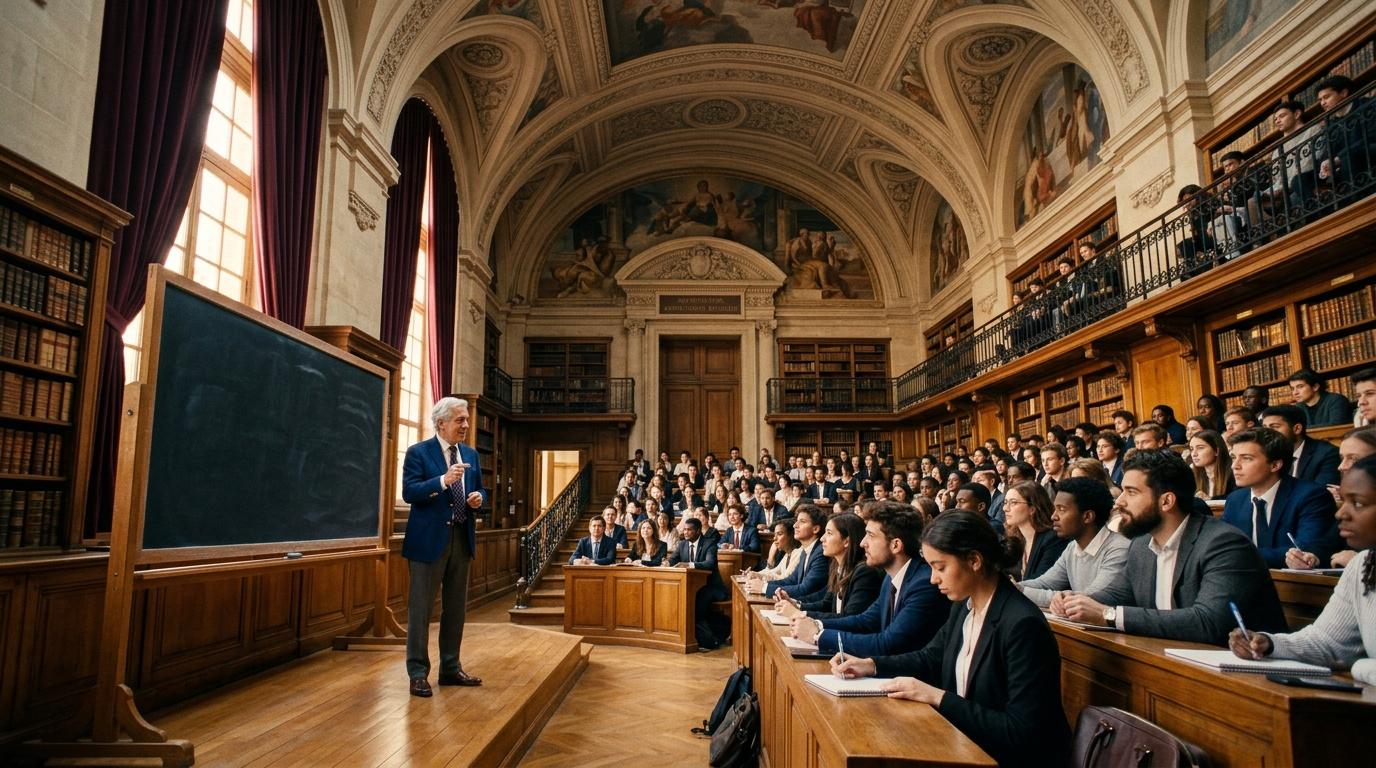 Professeur donnant un cours devant des étudiants dans une salle de bibliothèque