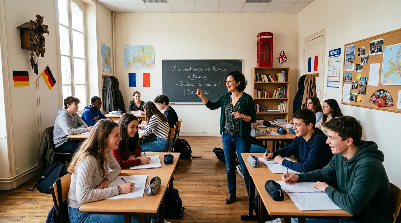 Enseignante devant sa classe de jeunes étudiants en français