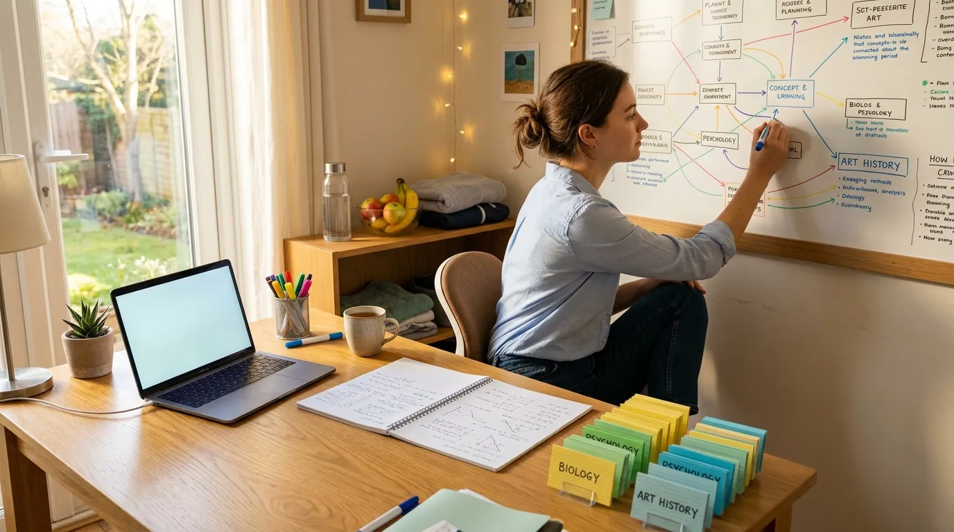 Femme écrivant sur tableau blanc lors d'études