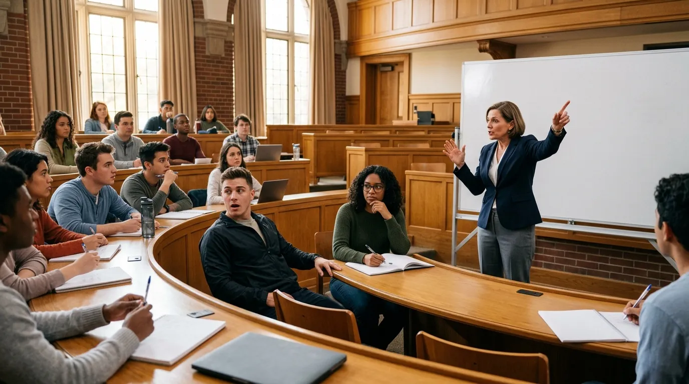 Professeure enseigne &agrave; des &eacute;tudiants dans une salle de classe