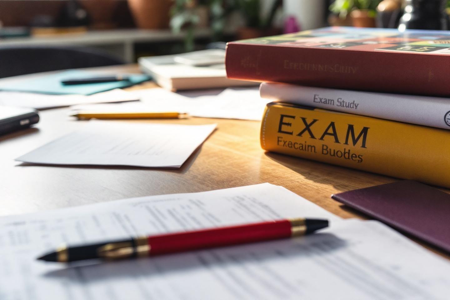 Livres, stylos et documents pour étude et révision