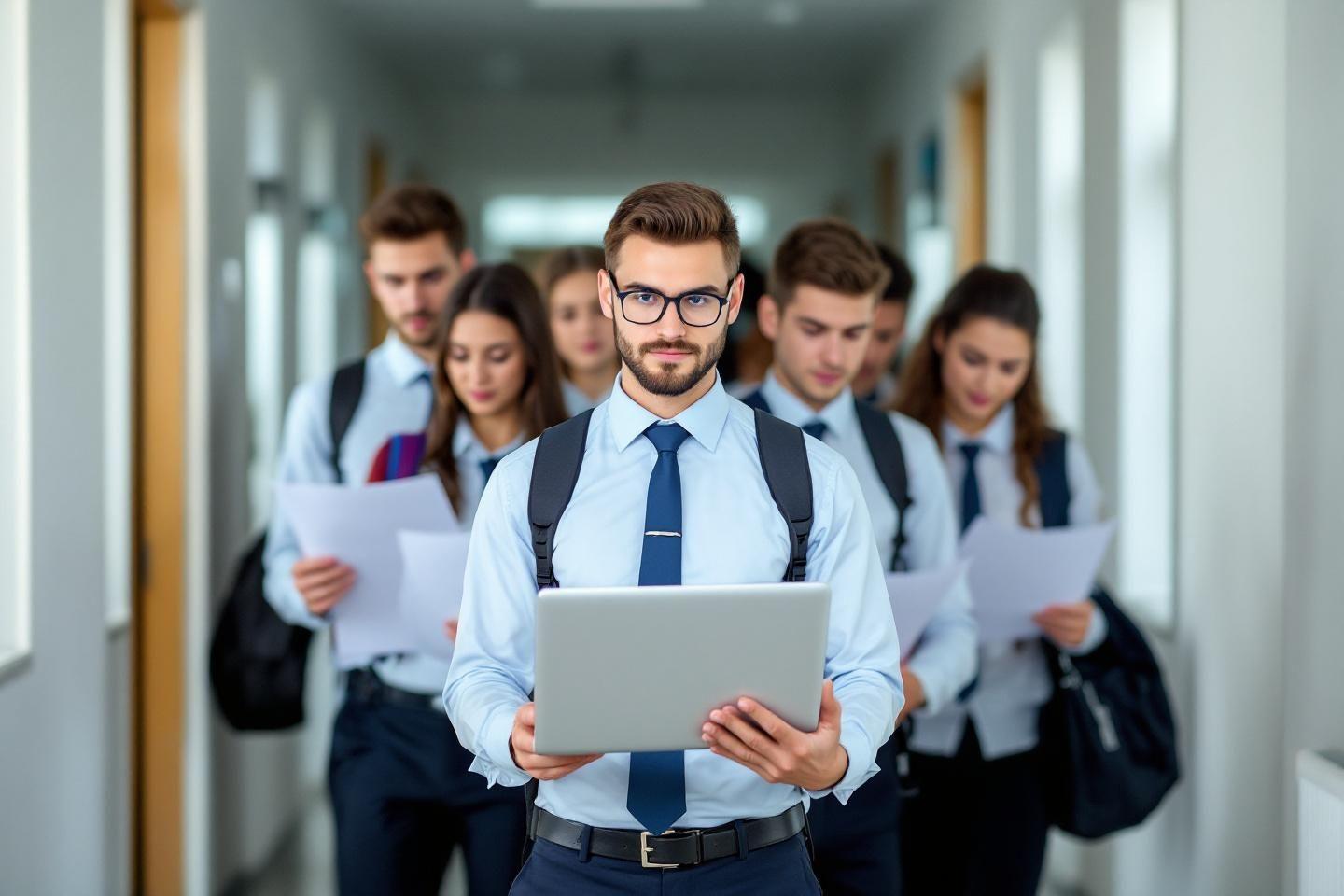 Groupe de jeunes professionnels en tenue de bureau avec ordinateur