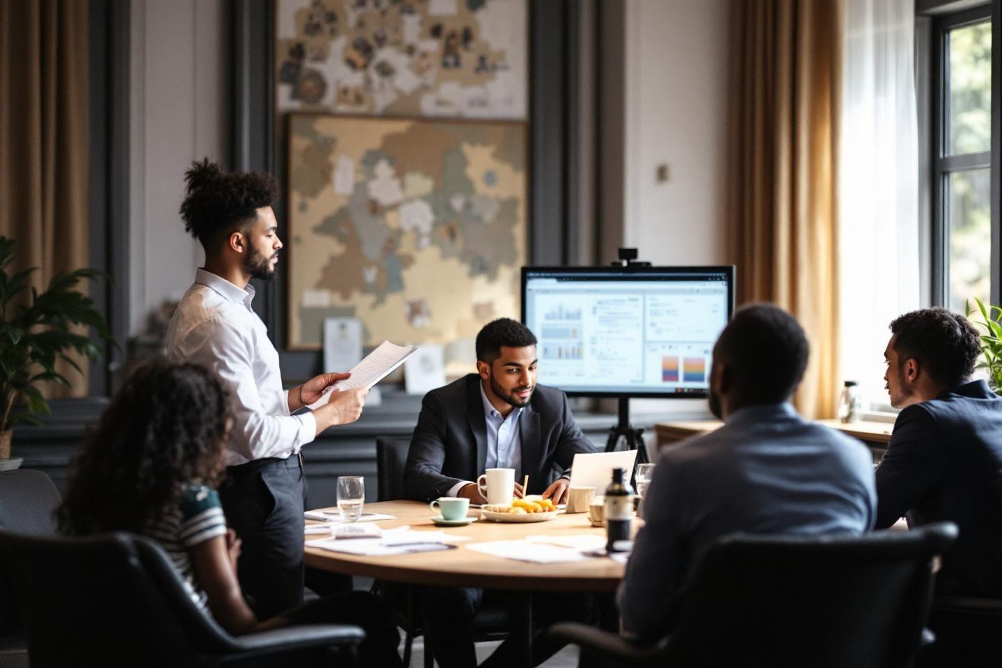 Professionnels autour d'une table dans un espace de travail moderne