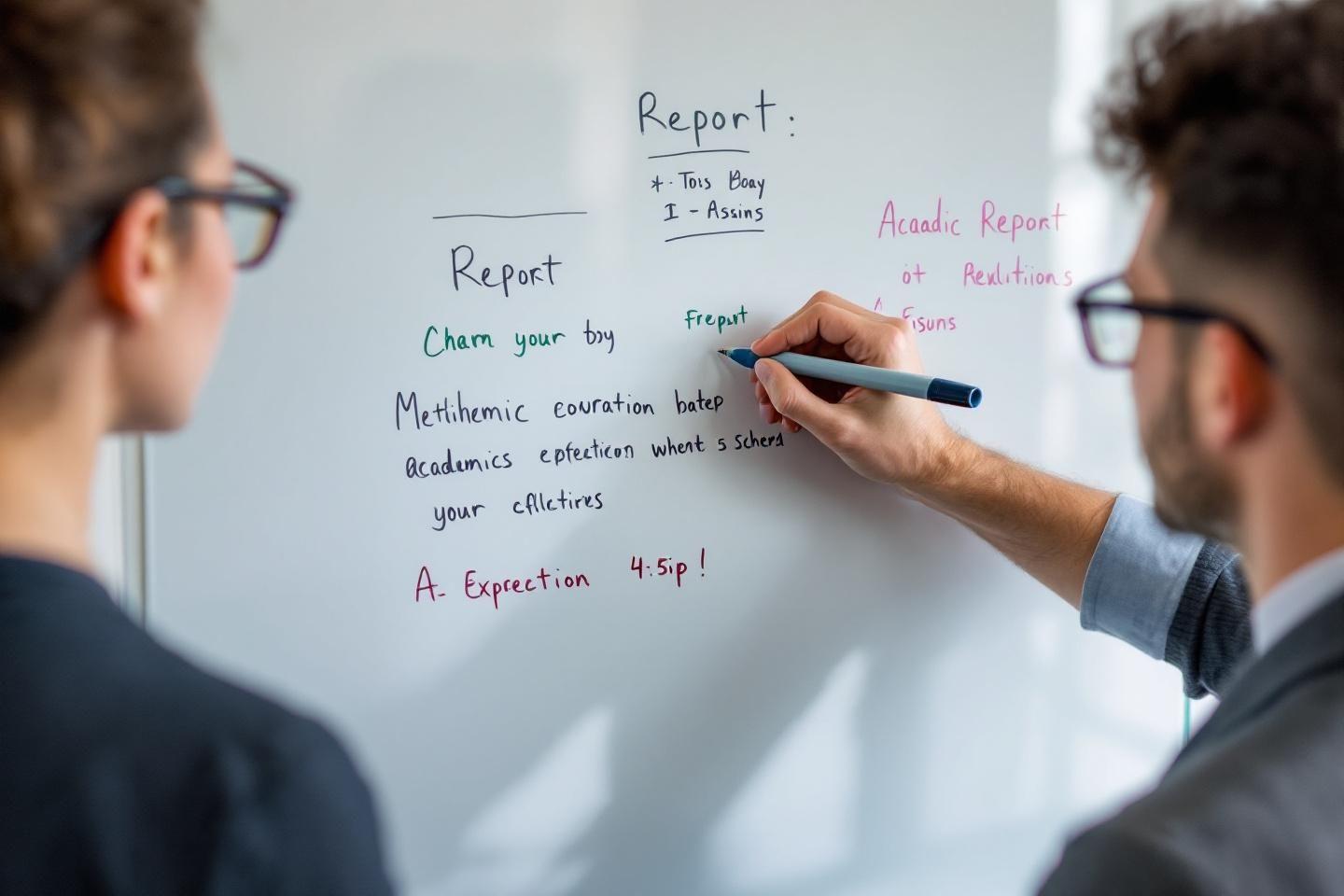 Deux coll&egrave;gues travaillant ensemble sur un rapport professionnel