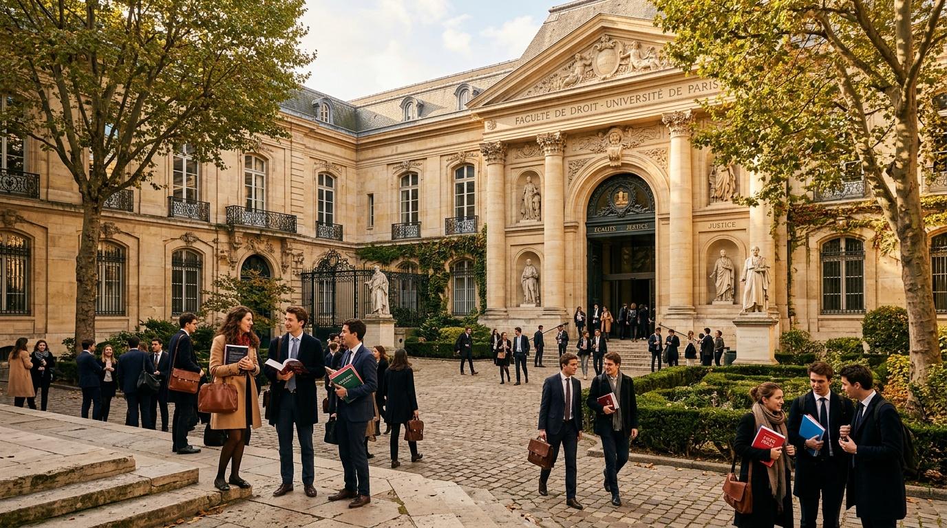 Cour de la Faculté de Droit avec étudiants en costume formel