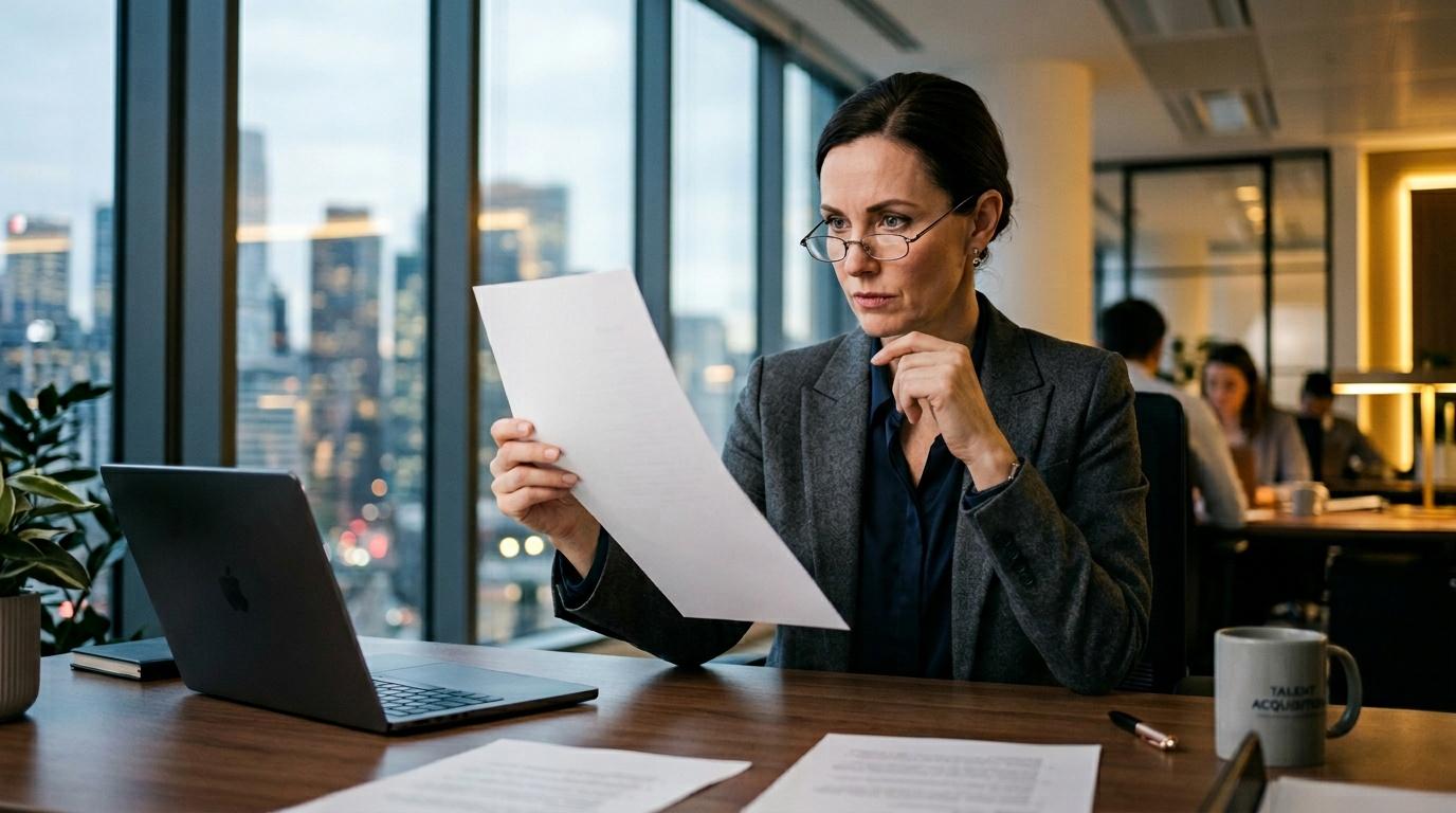 Professionnelle en costume examinant des papiers au bureau
