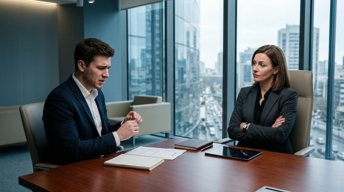 Deux professionnels discutent lors d'une réunion en hauteur