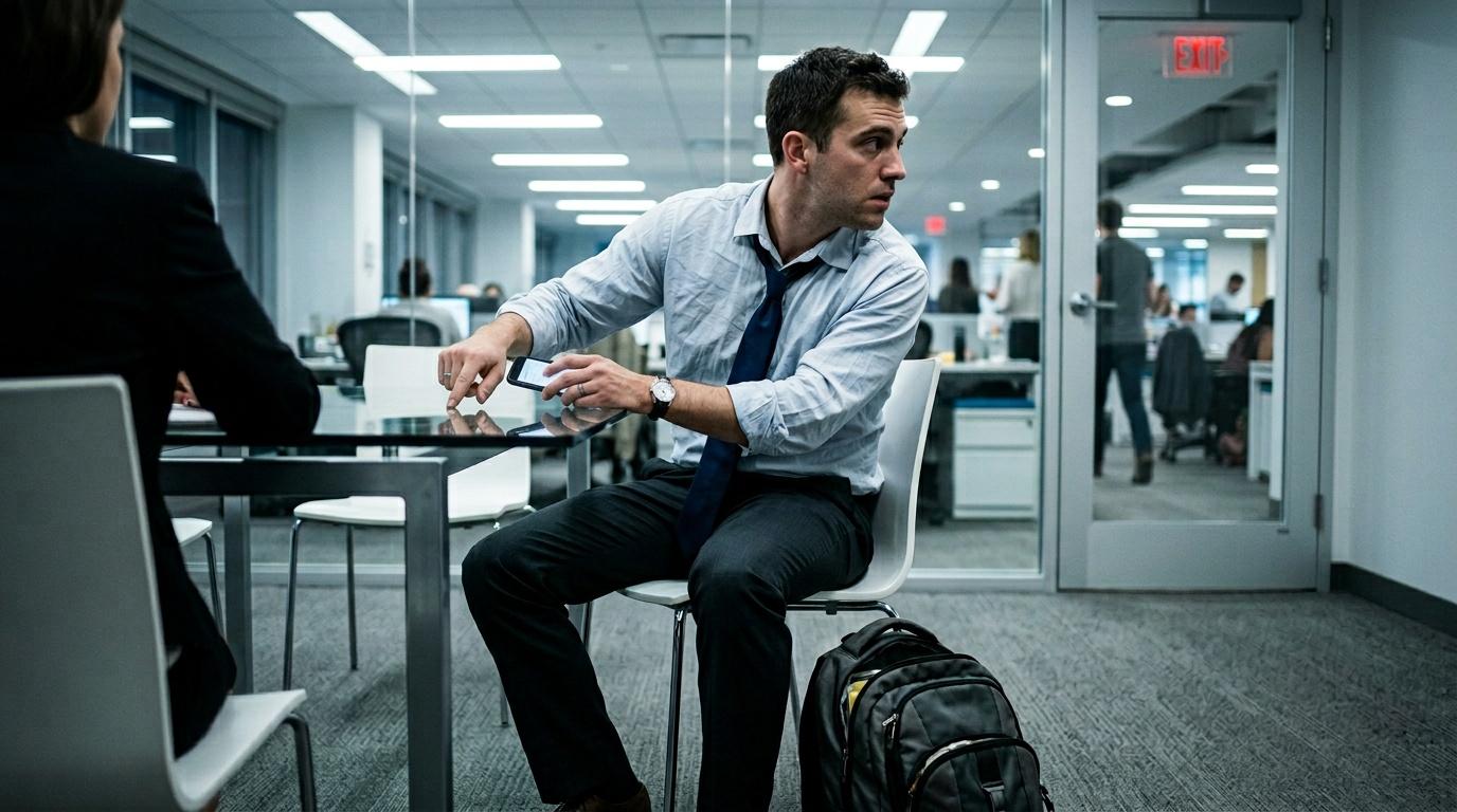 Homme en costume discutant dans un bureau moderne