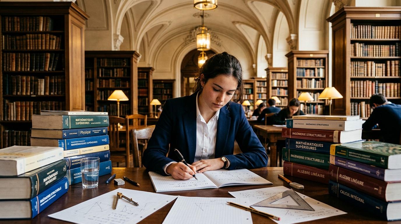 Jeune femme étudiant les mathématiques en bibliothèque universitaire