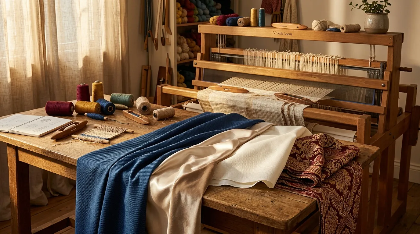 M&eacute;tier &agrave; tisser en bois avec fils color&eacute;s et tissus