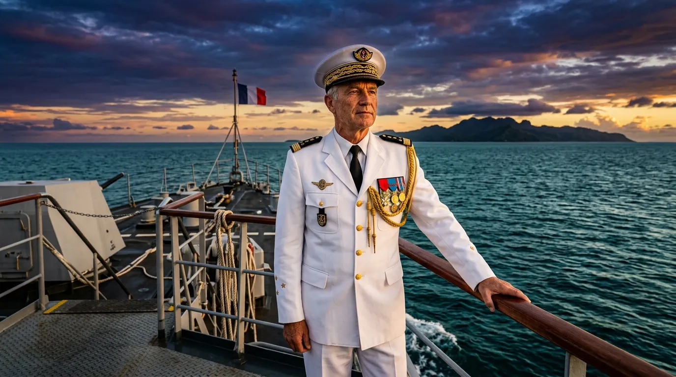 Officier de marine en uniforme blanc sur le pont d'un navire