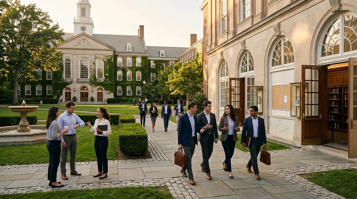 Étudiants en costumes discutent dans cour universitaire prestigieuse